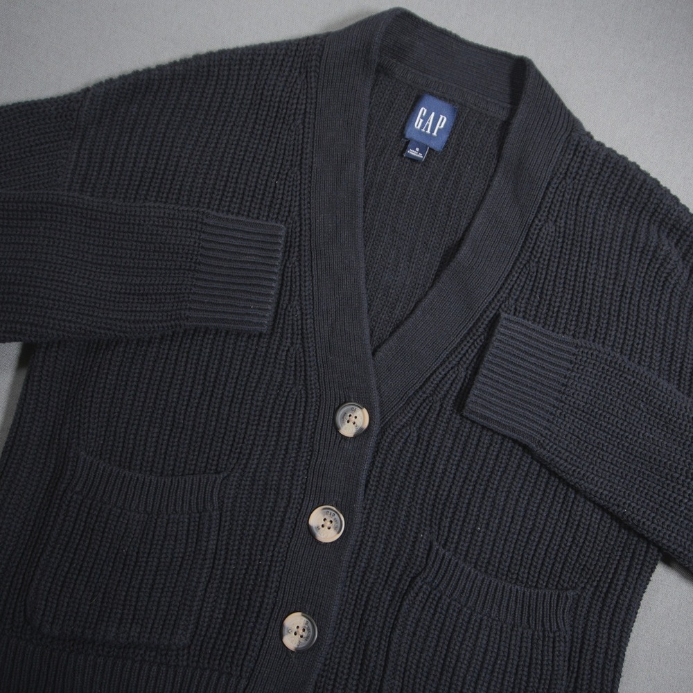 Gap Knit Ribbed Cropped Academia Coastal Button Front Cotton Women Cardigan S